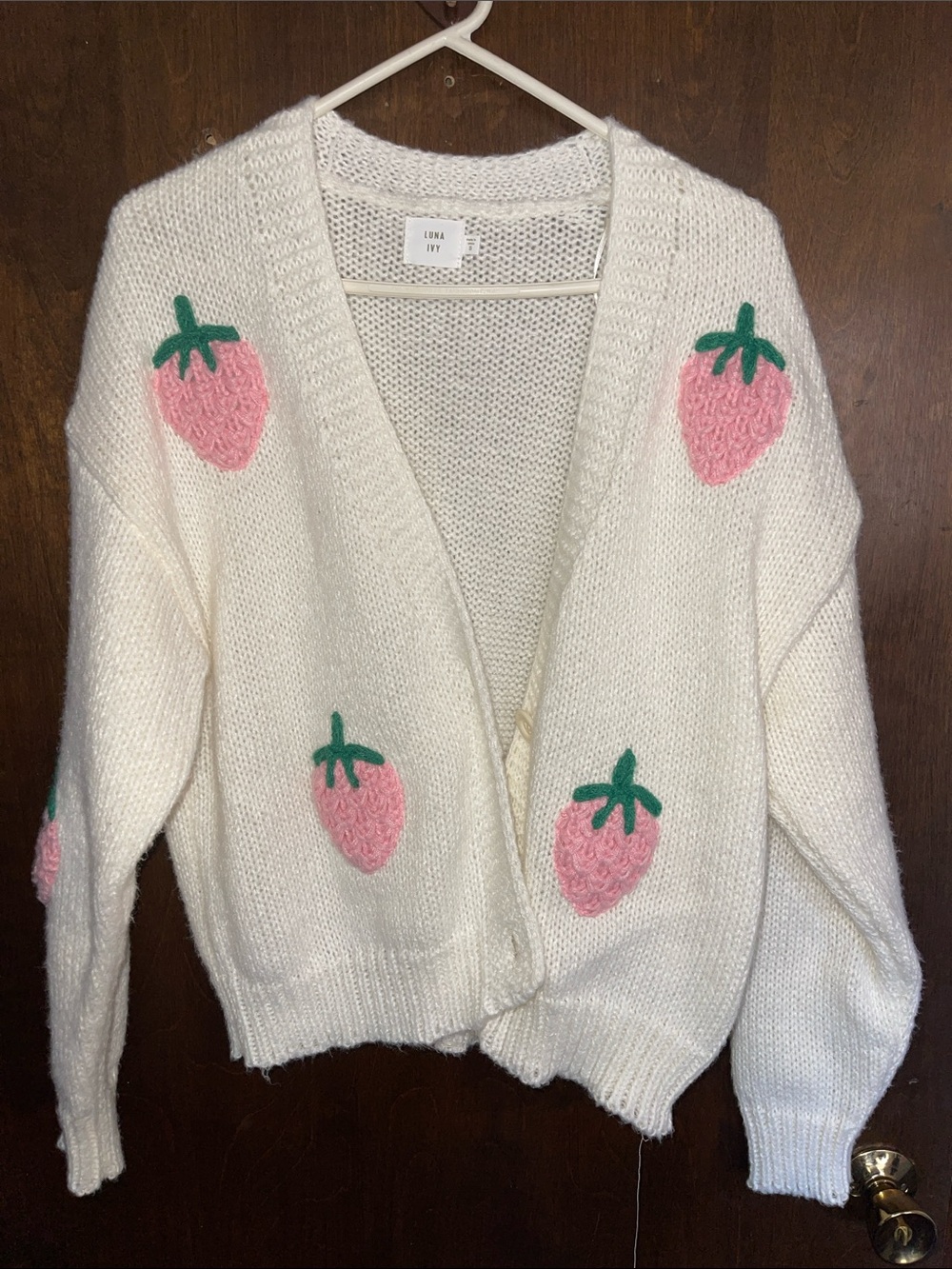 White Strawberry Knit Cardigan